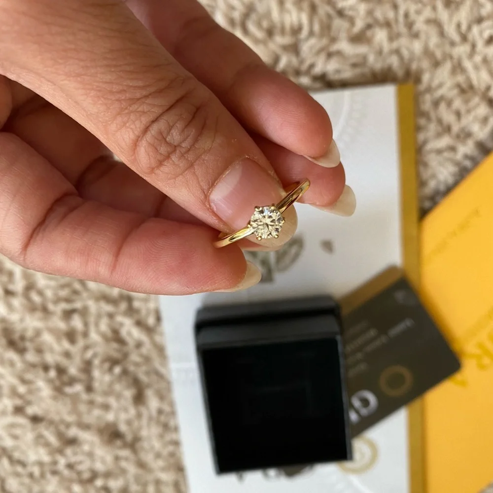 0.5 ct Solitaire GRA Certified Genuine Moissanite Diamond 14K Yellow Gold Ring